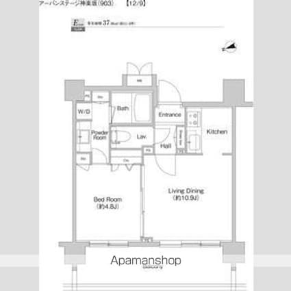 プライムアーバン神楽坂[1LDK/37.96m2]の間取図