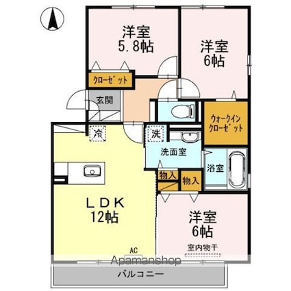 シャルム　Ｂ棟[3LDK/72.11m2]の間取図