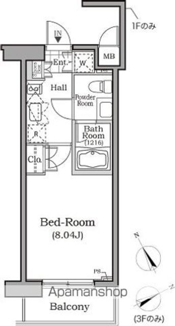 レジディア用賀[1K/25.06m2]の間取図