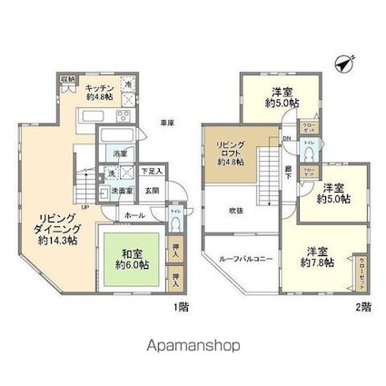 前貝塚町貸家[4LDK/102.29m2]の間取図