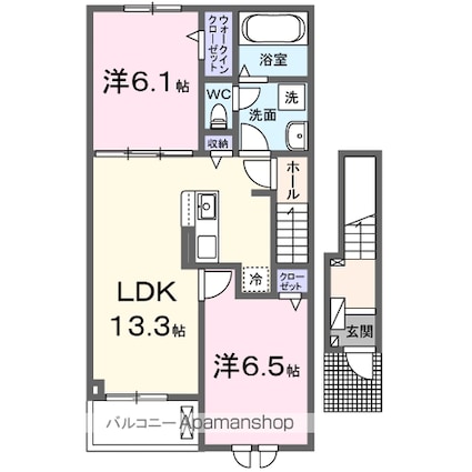 ポプラⅠ[2LDK/59.58m2]の間取図