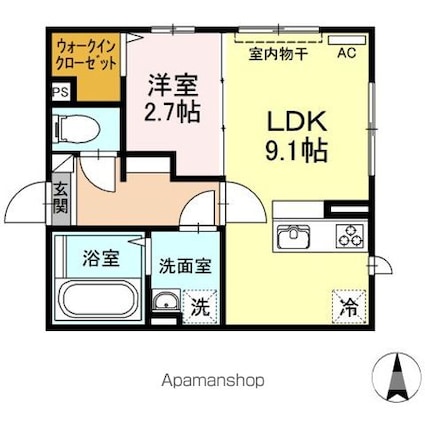 ヒルズ相染[1LDK/32.77m2]の間取図
