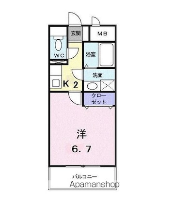 フルール・Ｍ[1K/25.5m2]の間取図
