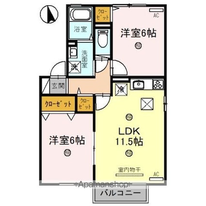 シャインヒル　Ａ[2LDK/53.72m2]の間取図