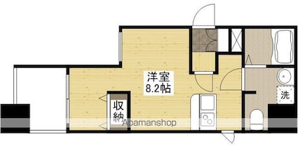 広島県広島市中区鶴見町[1R/25.76m2]の間取図