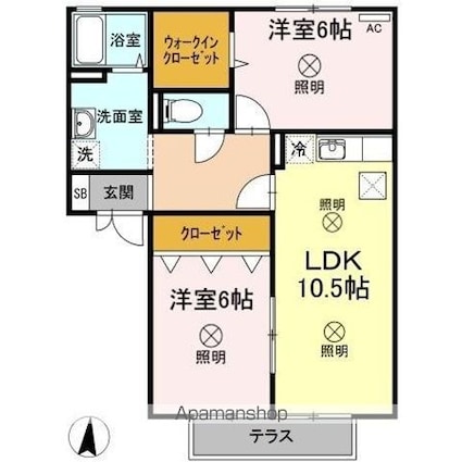 岡山県岡山市北区平野[2LDK/58.62m2]の間取図