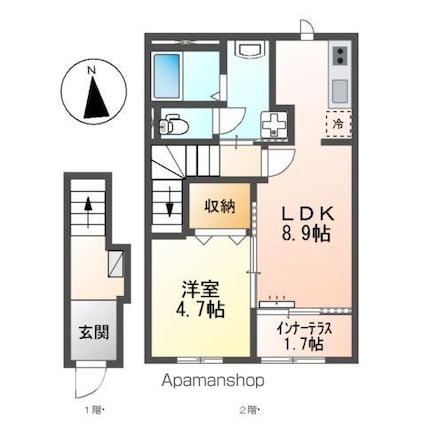 シャイン・ウェスト[1LDK/42.34m2]の間取図