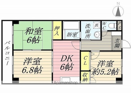 バードウェルマンション[3DK/57m2]の間取図