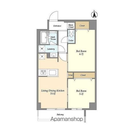 グランカーサ尾久[2LDK/51.33m2]の間取図