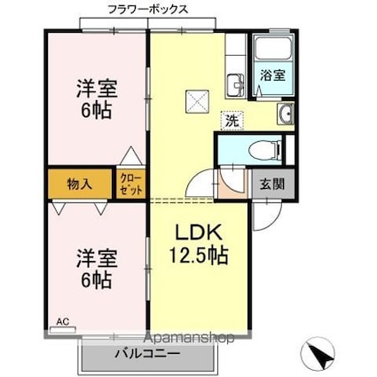 サンフェリカ茶畑　Ｂ[2LDK/52.38m2]の間取図