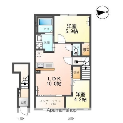 ウッドソレル[2LDK/53.8m2]の間取図