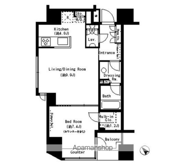 東京都港区赤坂２丁目[1LDK/49.5m2]の間取図