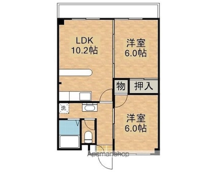 オーシャンハイツ若草[2LDK/51.6m2]の間取図