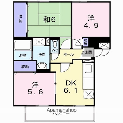 ツイン・コート　Ｂ[3DK/56.1m2]の間取図