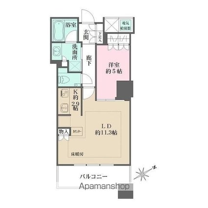 ザ・パークハウス西新宿タワー６０[1LDK/47.48m2]の間取図