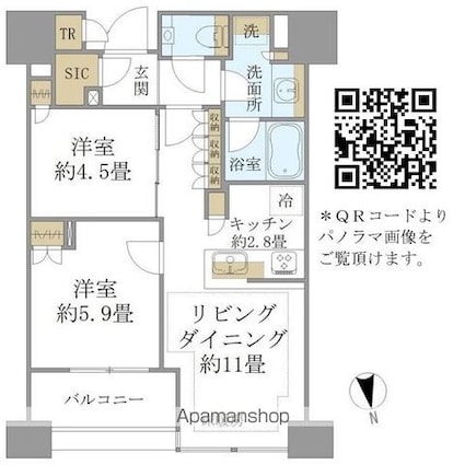 白金ザ・スカイ東棟[2LDK/55.89m2]の間取図