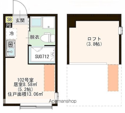ＭＩ　ＣＡＳＡ　平和台[1R/13.06m2]の間取図