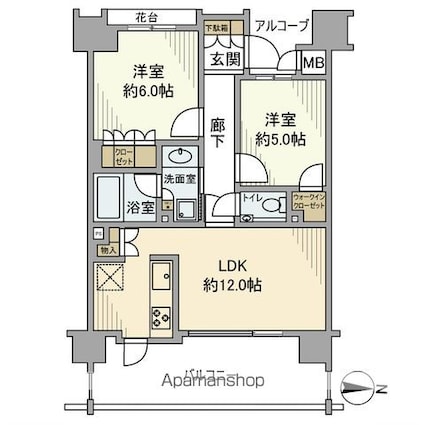 ジオ三鷹[2LDK/53.55m2]の間取図