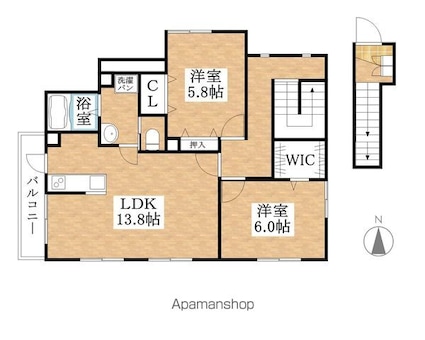 愛知県名古屋市西区枇杷島４丁目[2LDK/58.59m2]の間取図