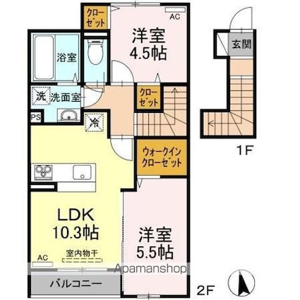 香川県高松市仏生山町甲[2LDK/55.09m2]の間取図