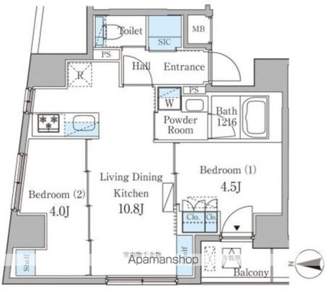 パークルール神田司町ロンド[2LDK/44.98m2]の間取図