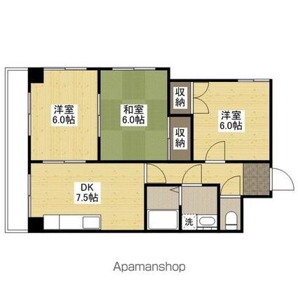 広島県広島市中区羽衣町[3DK/58m2]の間取図