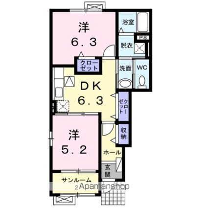 ラ・プリマベーラ　Ｂ[2DK/48.7m2]の間取図