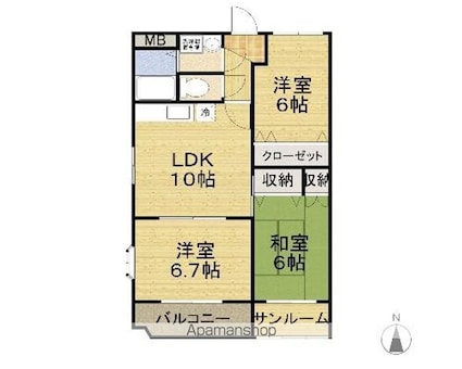 アプリコット二の宮[3LDK/63.75m2]の間取図