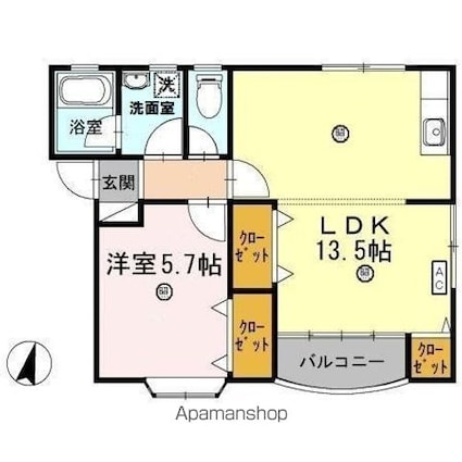 ツインハウス木村　Ａ[1LDK/45.54m2]の間取図