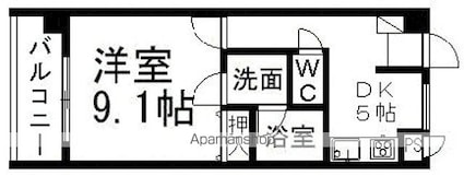 ビッグバレー高岡[1DK/34.2m2]の間取図