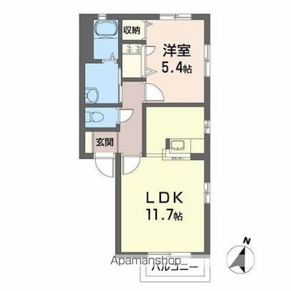 柿平[1LDK/42.2m2]の間取図