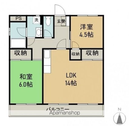 広島県広島市西区古江東町[2LDK/63.08m2]の間取図