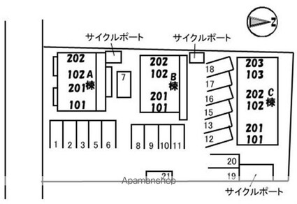 サンライフ木太　Ａ・Ｂ・Ｃ棟[2DK/40.92m2]の配置図