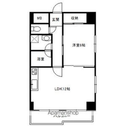 サンプラーザ花の木[1LDK/43.74m2]の間取図