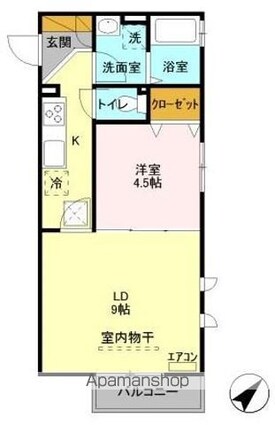 メルベーユ[1LDK/37.84m2]の間取図