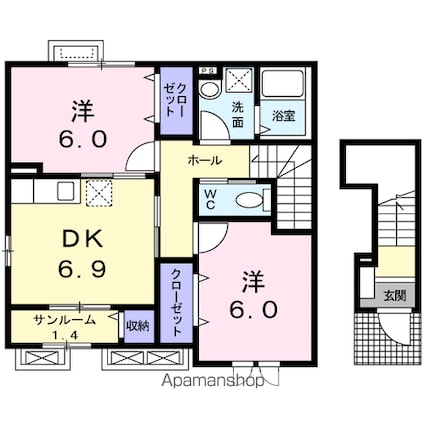 フローリッシュ・ヴィラ[2DK/54.99m2]の間取図