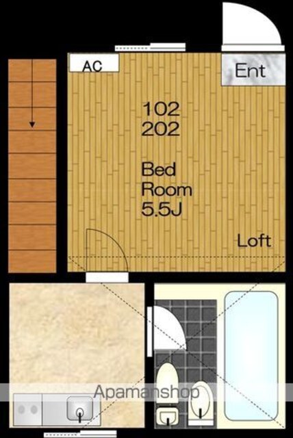 ミノルハイツＢ[1K/16m2]の間取図