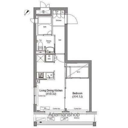 コンフォリア麻布台[1DK/34.43m2]の間取図