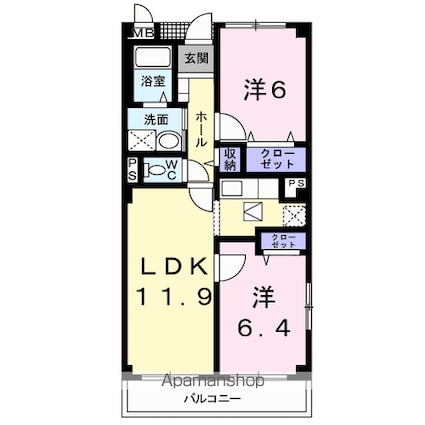 パルテールＢ[2LDK/55.71m2]の間取図
