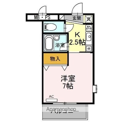 サンタウン竹鼻　Ｂ[1K/25.81m2]の間取図