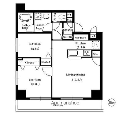 パークキューブ本所吾妻橋[2LDK/55.82m2]の間取図