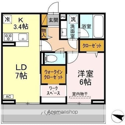 リシェスみのり台　Ａ・Ｂ・Ｃ　Ｃ棟[1LDK/46.67m2]の間取図