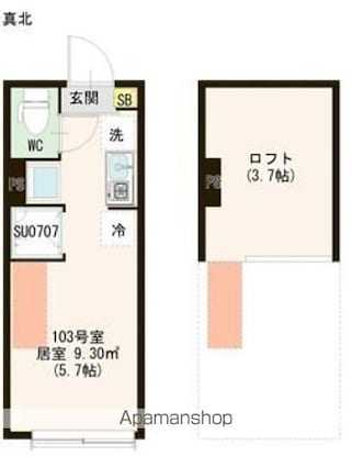 東京都中野区若宮２丁目[1R/12.65m2]の間取図