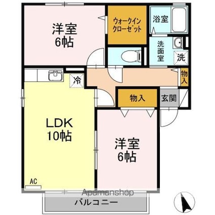 ロイヤルガーデンミルフィー　Ａ棟[2LDK/55.45m2]の間取図