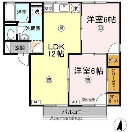 さつきハイツ　Ａ棟[3DK/53.76m2]の間取図