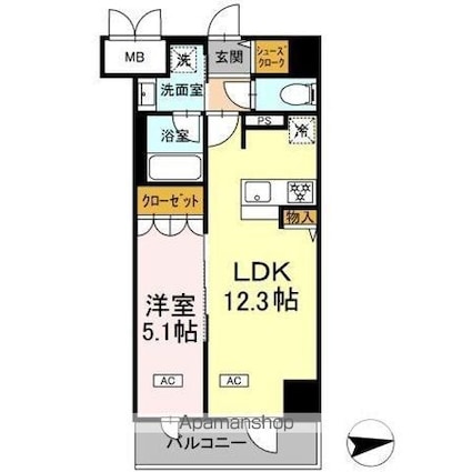 ＩＳ二十人町[1LDK/40.04m2]の間取図