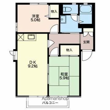 ホワイトディアス松川Ａ棟[2DK/49.52m2]の間取図