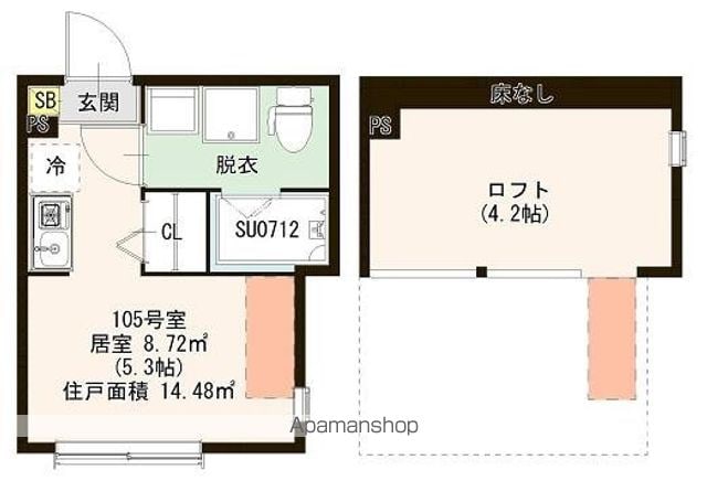 ハーモニーテラス浮間Ⅳ[1R/14.48m2]の間取図