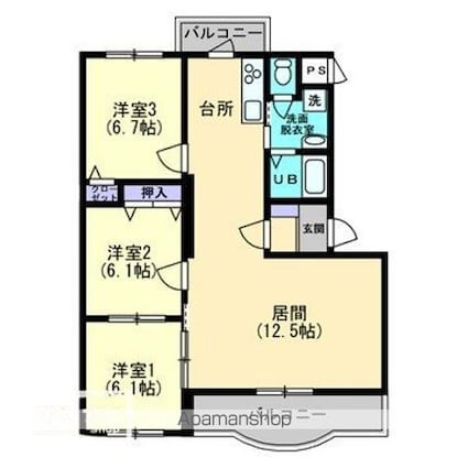 ボヌールレジデンス　Ａ棟[3LDK/75.58m2]の間取図