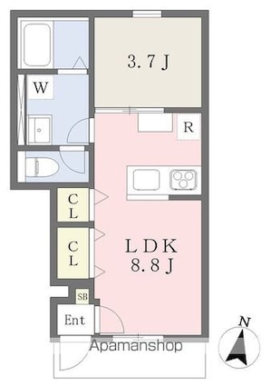 ＧＡＬＬＥＲＹ　ＨＯＵＳＥ　衣山　Ａ[1LDK/31.48m2]の間取図